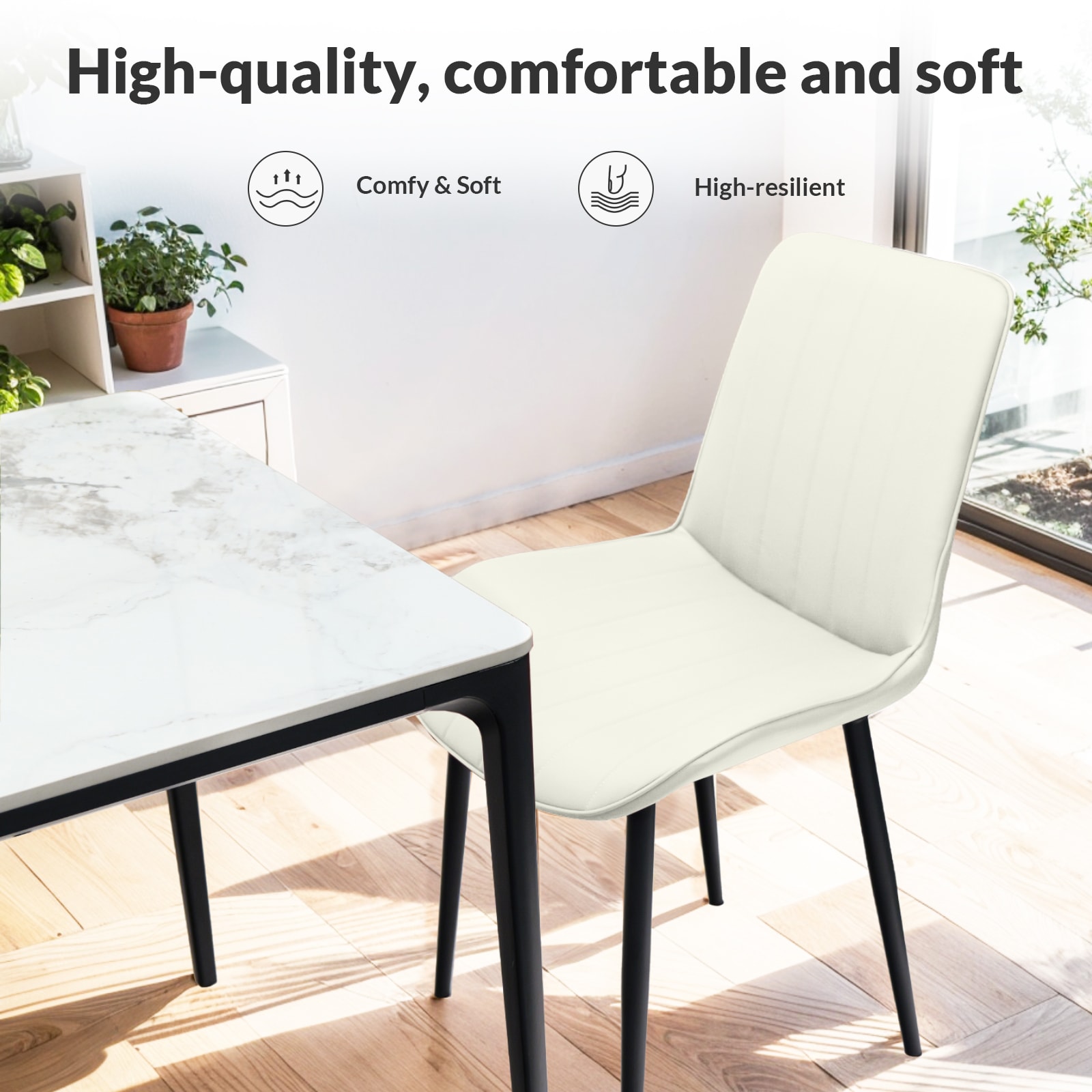 White PU Leather Dining Chair With Metal Legs, Wave Pattern Upholstered Armless Chair Set Of 4 For Kitchen, Restaurant, Living, Meeting Room_voghion.com